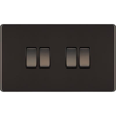 BG Screwless 20A 4 Gang 2 Way Light Switch Black Nickel FBN44