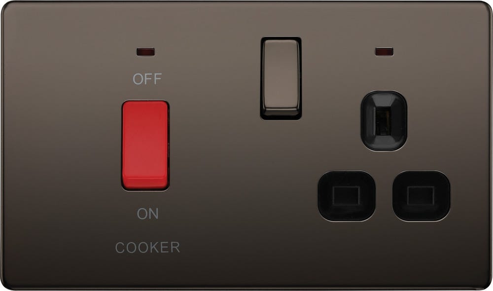 BG Screwless 45A DP Cooker Socket Neon Switch Black Nickel FBN70B