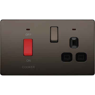 BG Screwless 45A DP Cooker Socket Neon Switch Black Nickel FBN70B