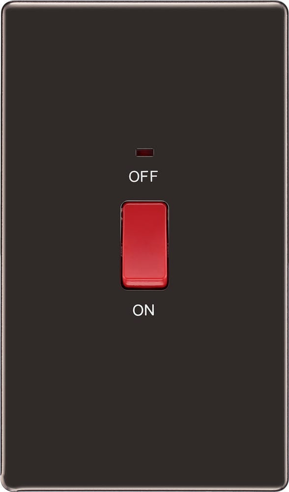 BG Screwless 45A DP Large Plate Neon Switch Black Nickel FBN72