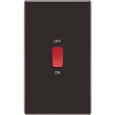 BG Screwless 45A DP Large Plate Neon Switch Black Nickel FBN72