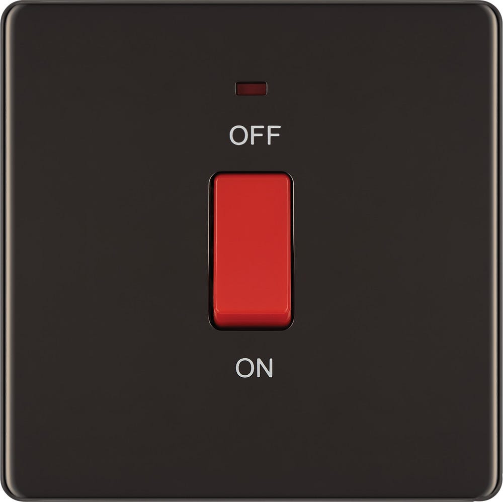 BG Screwless 45A DP Neon Switch Black Nickel FBN74