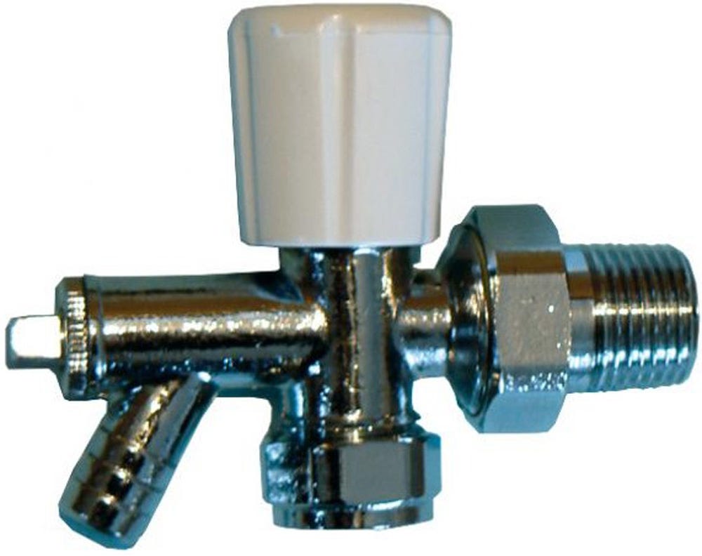 Angled Radiator Valve Drain Off CP 15mm