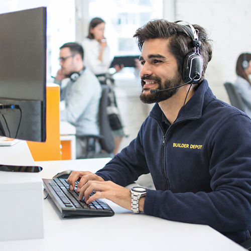 Builder Depot customer support team assisting online trade customers with product advice and order support