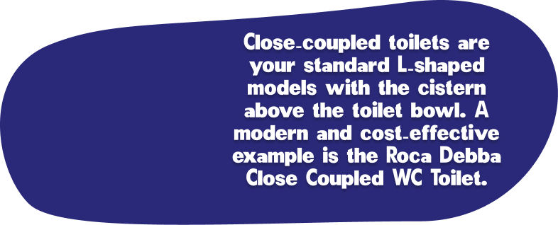 information about close coupled toilet on a blue background