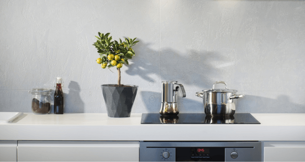 white modern kitchen with chunky worktop