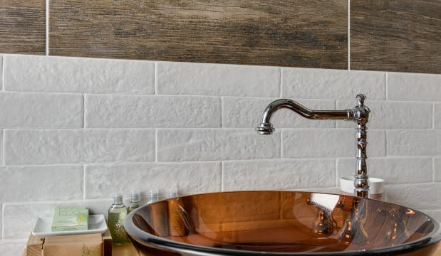 tiled wall with sink