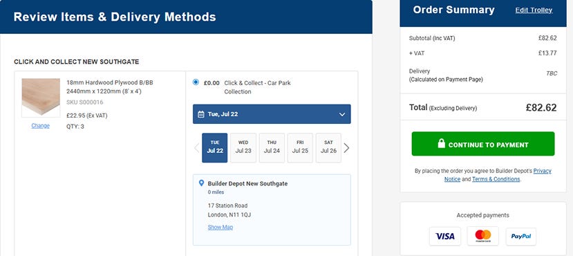 click and collect checkout page