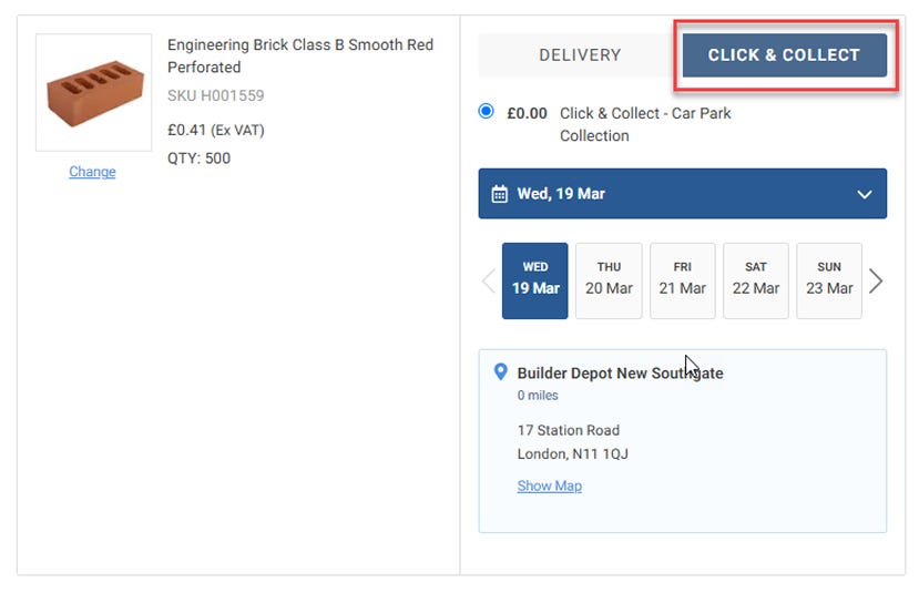 click and collect checkout page