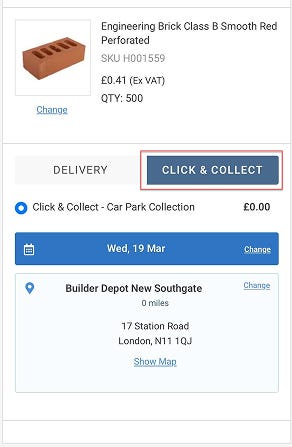 click and collect checkout page