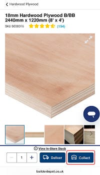 Product page showing Click & Collect option