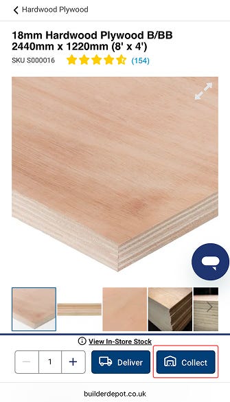 Product page showing Click & Collect option