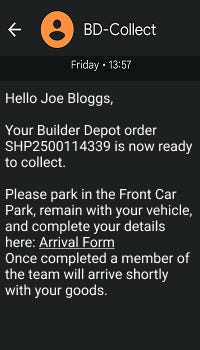 Mobile notification for ready to collect