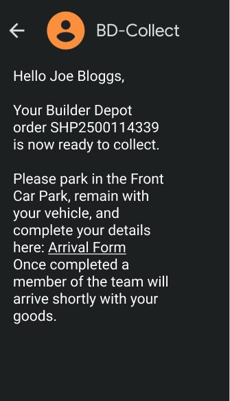 Mobile notification for ready to collect